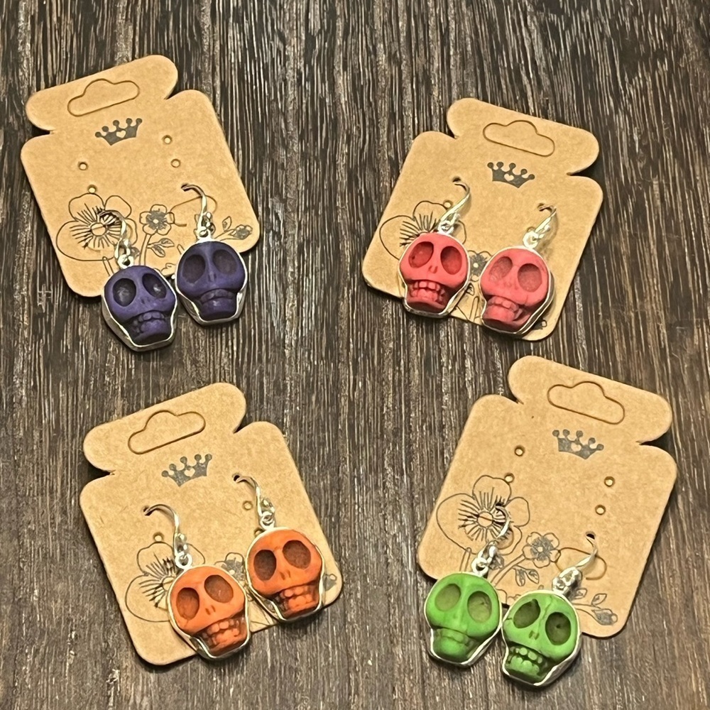 Solid Sterling Silver Skull Earrings